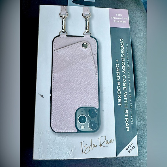 ISLA RAE - iPhone 14 Pro Max Crossbody Case With Strap Card Pocket - Color Pink - Picture 1 of 6